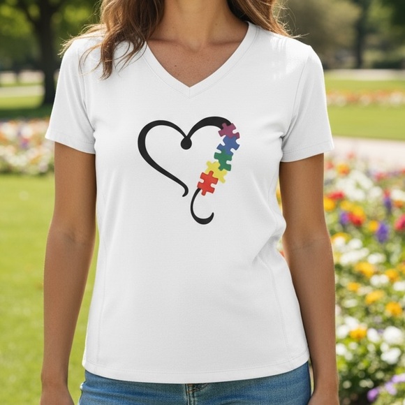Delta Tops - ❤️ Heart with Autism Puzzle Pieces Shirt – Handmade